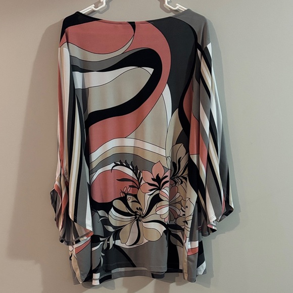 Susan Graver Pink and Black Abstract Floral Blouse - Picture 3 of 3
